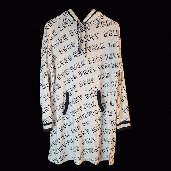 DKNY Loungewear Black & White Logo Hoodie Dress / Night Gown - Picture 3 of 13